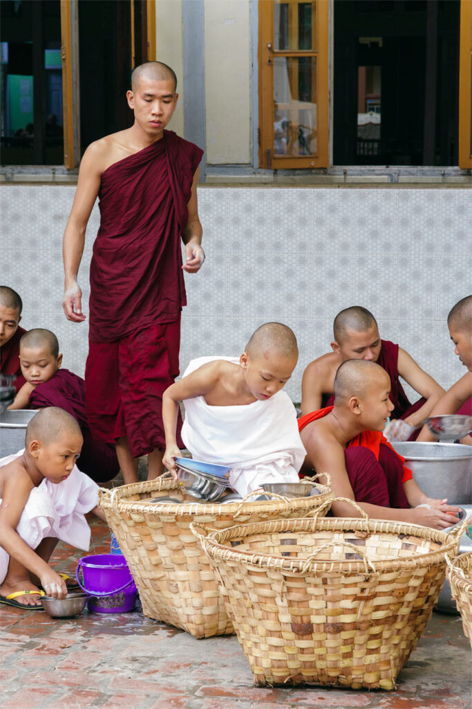 Buddhist monks inside a temple